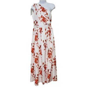 Red and White One Shoulder Floral Maxi sz S